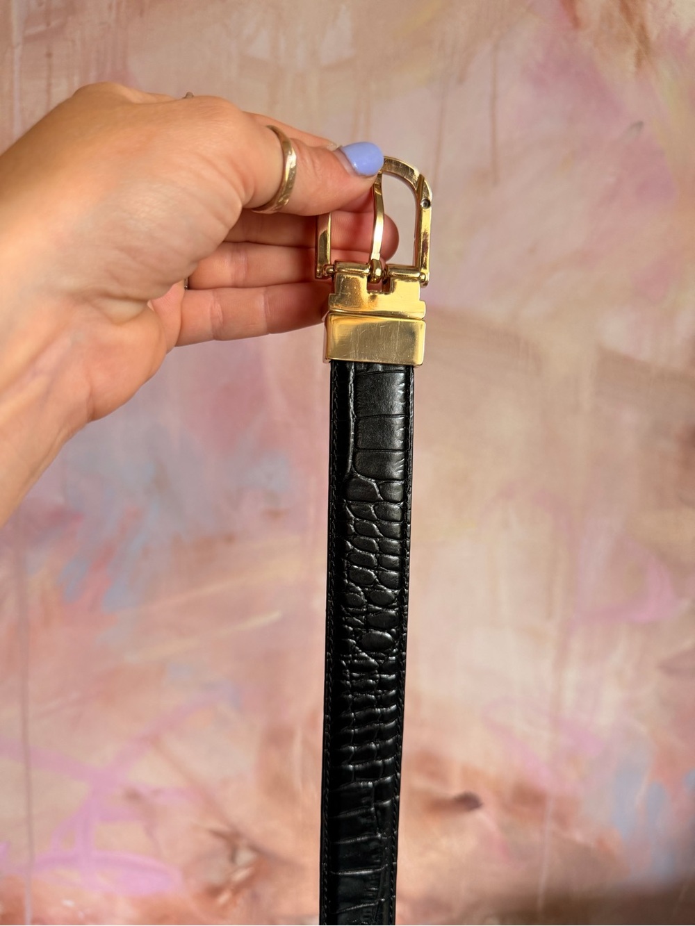 Ralph Lauren Reversable Croc-Embossed Leather Belt with Gold Buckle